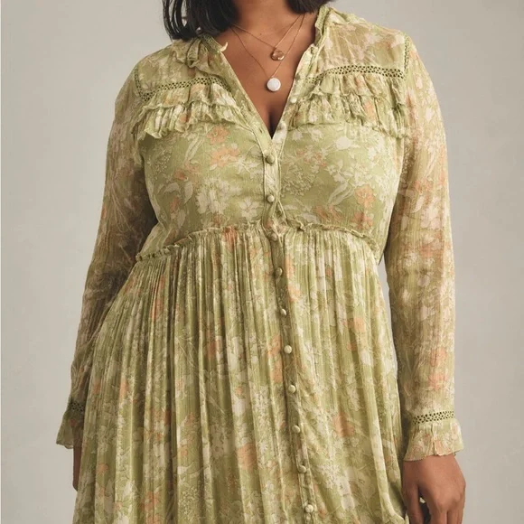 By Anthropologie Long Sleeve Sheer Hanky-Hem Midi Dress - Picture 7 of 13